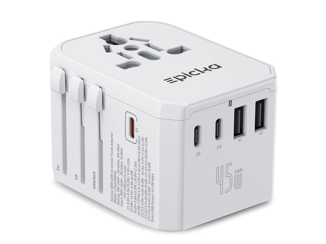 45W Universal Travel Adapter PD & QC, 1AC/3USB-C/2USB-A Travel Plug Adapter for EU/US/UK/AUS, Fast Charging for Multi-Device, Not A Voltage...