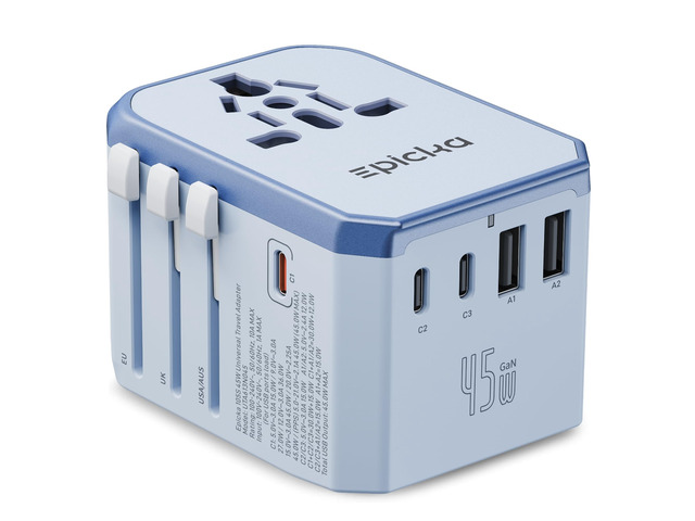 45W Universal Travel Adapter PD & QC, 1AC/3USB-C/2USB-A Travel Plug Adapter for EU/US/UK/AUS, Fast Charging for Multi-Device, Not A Voltage...