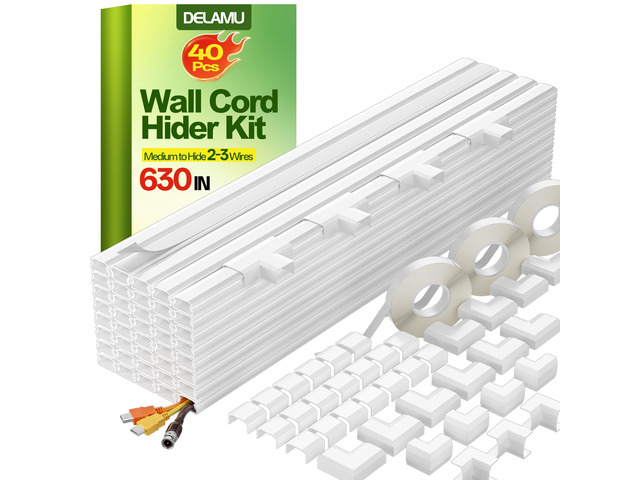 Cord Hider Wall, 630in Cord Covers for 2-3 Wires, Easy Set up Cable Hider Wire Covers for Cords on Wall, Self-Adhesive Wire Hiders for TV on Wall,...