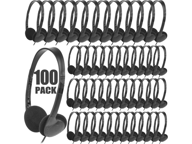 Classroom Headphones Bulk 100 Pack for Kids, Wholesale Disposable Earphones Low Cost Class Set for School Students Children Teens and More...