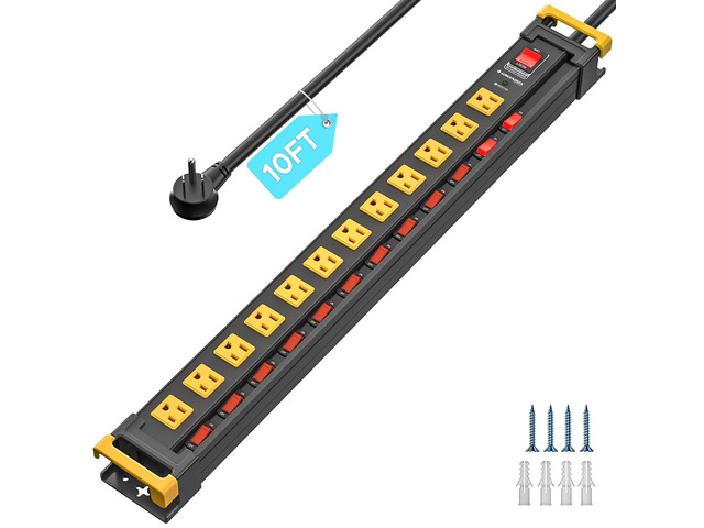 12 Outlet Long Heavy Duty Metal Surge Protector Power Strip Individual Switches, 3300J Surge Protection, 10Ft Cord, Wide-Spaced Outlets, ETL Listed...