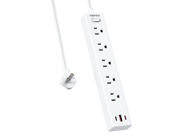 5 Outlets 2 Prong Power Strip with 3USB, 6FT Extension Cord for Old House 1700 Joules, Wall Mountable, Flat Plug, 2 Prong to 3 Prong Outlet...