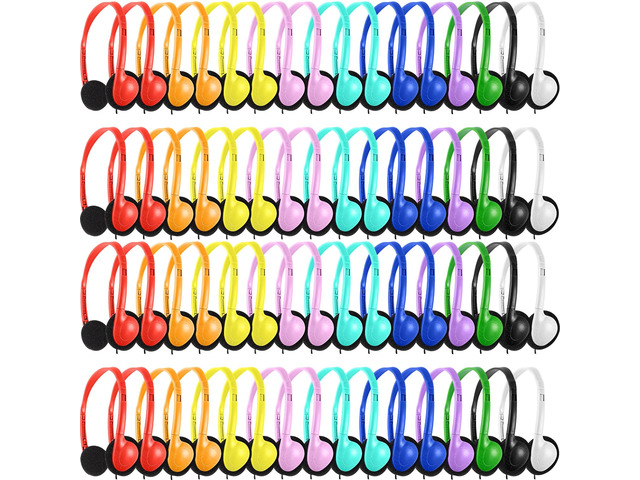 100 Pack Bulk Headphones for Classroom Kids School Students K-12,Wholesale Children Class Set Wired Headphones for Library...