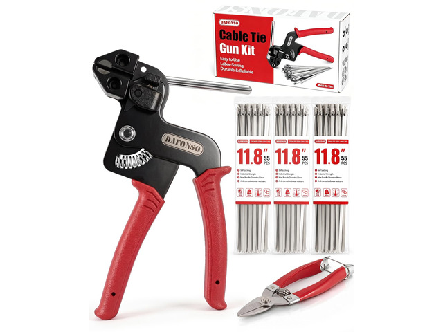 167-Piece Stainless Steel Cable Tie Gun Kit with 165 Metal Zip Ties Self-locking 11.8 in 304 stainless steel ties, metal scissors, fencing, exhaust...