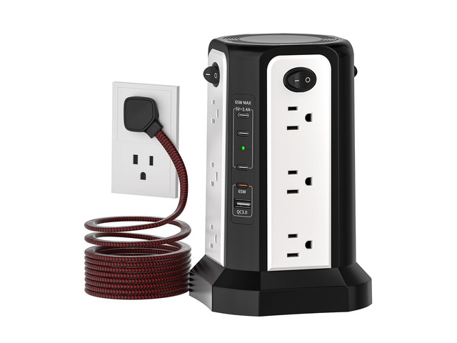 PD65W USB C Fast Desktop Power Strip Surge Protector Desktop Charging Station, 12 AC Outlets 4 USB C 1 USB A, 10FT Extension Cord with Overload...