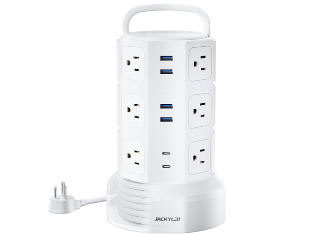 Power Strip Tower Surge Protector, 12 AC 6 USB (2 USB C), 1050J 6.5Ft Retractable Extension Cord with Multiple Outlets, 1625W/13A Outlet Extender,...