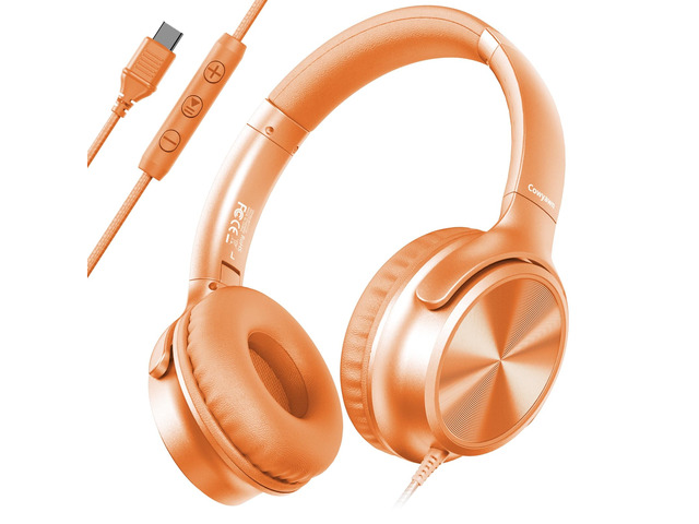 USB C Headphones Wired, Over Ear USB C Wired Headphones with Microphone, Volume Control, HD Stereo Sound,Foldable USB Type C Headphone for...