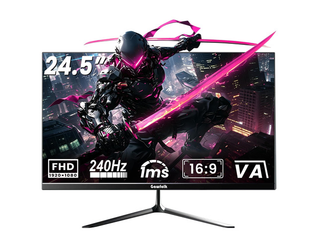 24.5 Inch Gaming Monitor Flat VA Panel, 240Hz Monitor 1ms FreeSync, 3000:1 High Contrast, 68% NTSC, VESA 75x75mm Wall Mountable