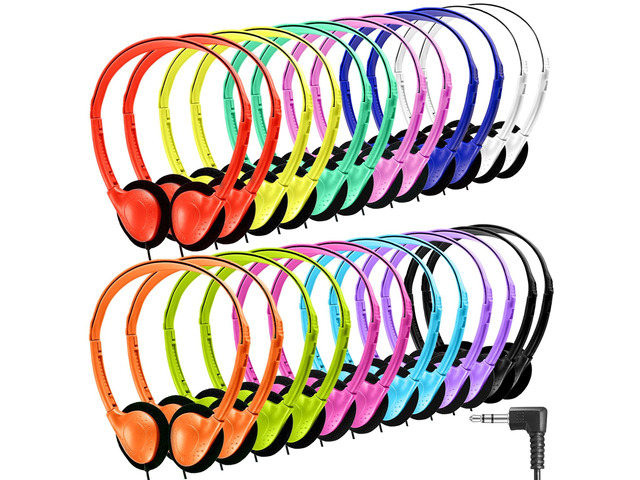 Classroom Headphones Bulk 100 Pack Class Set for School Students Kids and Adult -Sturdy Wired 3.5mm Plug (Mixed, 100 Pack)