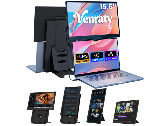 Laptop Screen Extender, 15.6' FHD 1080P Detachable Monitor Portable 360° Rotating, Height Adjustable, Vsea support, Dual Stands, Smart Display...