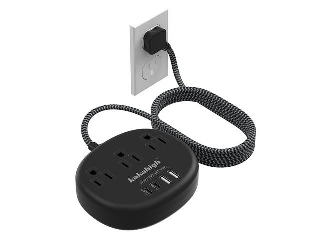 Black Extension Cord with USB, 10 Feet 1625W Extension Cord 3 Prong with 3 AC Outlet 4 USB (24W/4.8A), Bedside Charging Station for Home, Office...