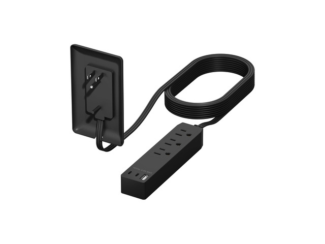 Outlet Extender with 3 Receptacles, 21W USB-A & 2 USB-C, Flat-Face ETL Listed, 8ft Cord, 1625W, Matte Black, 3-Outlet Power Strip, Wall Plate Plug...