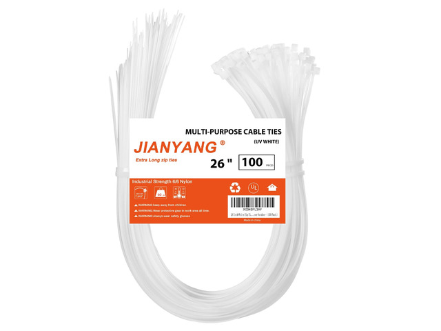 26 Inch White Long Zip Ties,60 LBS Tensile Strength Heavy Duty Large Cable Wire Ties With Self-Locking Adjustable More Durable Nylon Tie Wraps for...