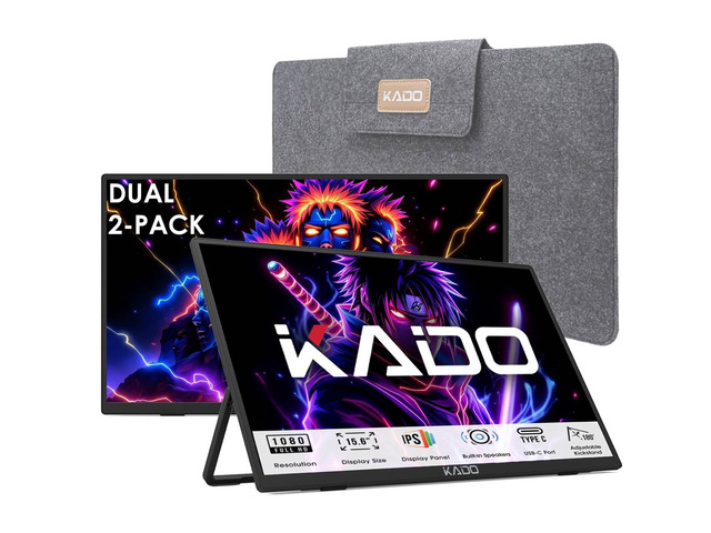 Dual Portable 2-Pack 15.6'' FHD 1080p Monitor Extender for Laptop USB-C HDMI Office Ultra-Slim IPS Display, 180° Kickstand Built-in Speakers for...