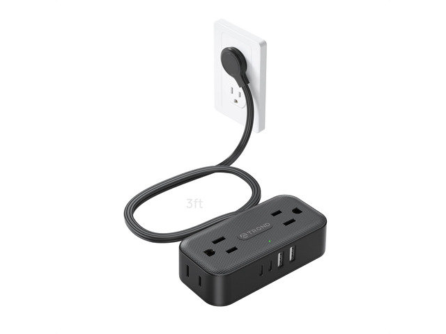 Flat Plug Power Strip, Small Extension Cord 3ft, 4 AC & 4 USB, Black Flat Extension Cord with Multiple Outlets, 1250W, Wall Mount 900J Surge...