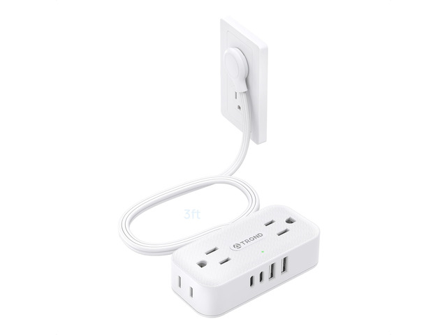 Flat Plug Power Strip, Small Extension Cord 3ft, 4 AC & 4 USB, White Flat Extension Cord with Multiple Outlets, 1250W, Wall Mount 900J Surge...