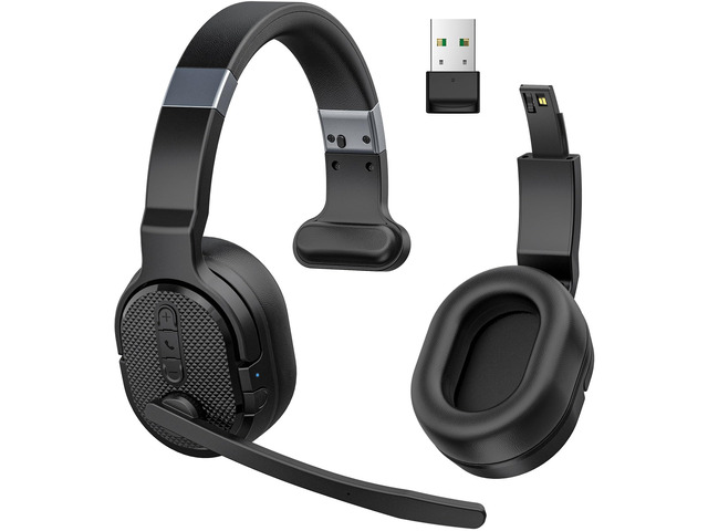 Trucker Bluetooth Headset with Dongle, Wireless Headsets with Noise Cancelling Microphone, 50+Hrs HD Talktime Bluetooth Headphones with Detachable...