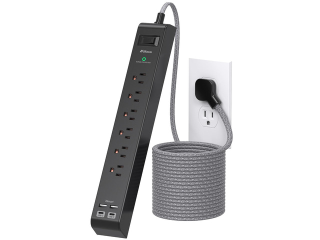 Surge Protector Power Strip 5FT, 10-in-1 with 6 AC Outlets 4 USB Ports(2 USB-C), Ultra Flat Plug Braided Extension Cord, Wall Mountable, 1080J...