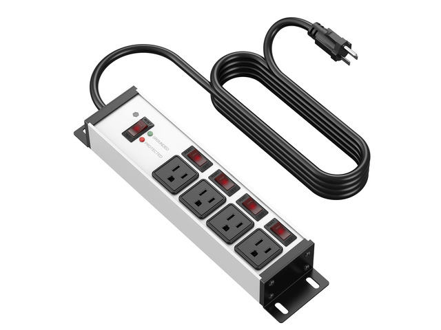 Magnetic Heavy Duty Surge Protector, 12 Gauge, Silver, 25FT, 1 Individual Switches, Outdoor Extension Cord with Multiple Outlets, Wall Mount Plug...