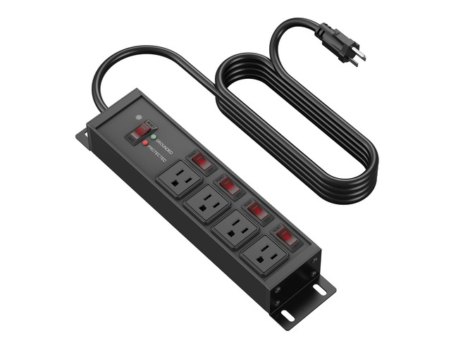 Magnetic Heavy Duty Surge Protector, 12 Gauge, Black, 25FT, 1 Individual Switches, Outdoor Extension Cord with Multiple Outlets, Wall Mount Plug...