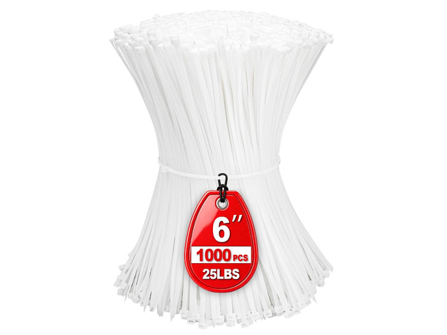 Zip Ties, Small Zip Ties 6 Inch,1000 Piece White Cable ties with 25lb Tensile Strength, Multi-Purpose Nylon Self-Locking Cable Ties