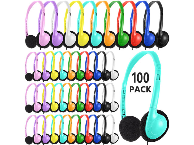 Bulk Headphones 100 Packs Multi Color for School Classroom Kids, Wholesale Class Set Headphones for Students Children Teens and More (LS04,100 Mixed)