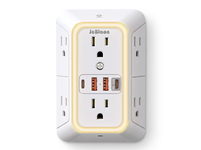 Multi Plug Outlet Surge Protector, 6 Outlet Extender and 4 USB with PD30W USB-C Fast Charging, 3-Sided 1050J Surge Protector Power Strip with Night...