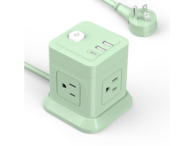 Cube Power Strip USB C, 4 Outlets 3 USB 10 FT Extension Cord Green Long Extension Cord Cube Design Saves Space Overload Protection for Home Office...