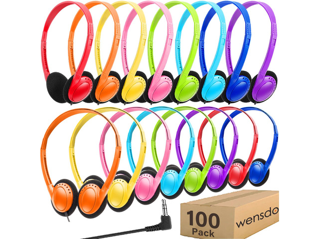 100 Pack Classroom Headphones Bulk for Kids School, Wholesale Durable Wired Earphones Class Set for Students Teens Toddler Childern and Adult...