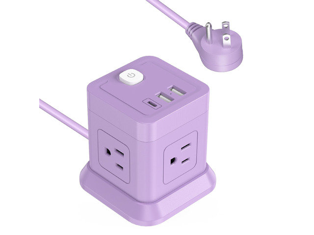 Cube Power Strip USB C, 4 Outlets 3 USB 10 FT Extension Cord Purple Long Extension Cord Cube Design Saves Space Overload Protection for Home Office...