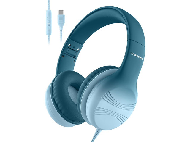 USB Type C Kids Headphones, Wired Headphones for Kids with Microphone 85/94dB Volume Limit, Stereo Sound Portable Over Ear Headphones for...