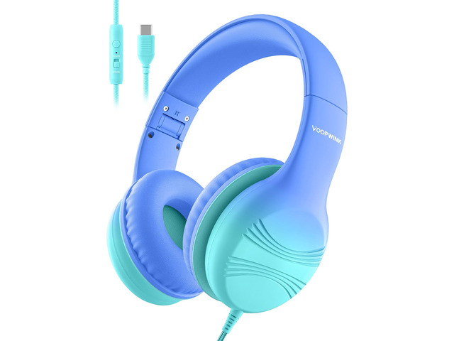 USB Type C Kids Headphones, Wired Headphones for Kids with Microphone 85/94dB Volume Limit, Stereo Sound Portable Over Ear Headphones for...