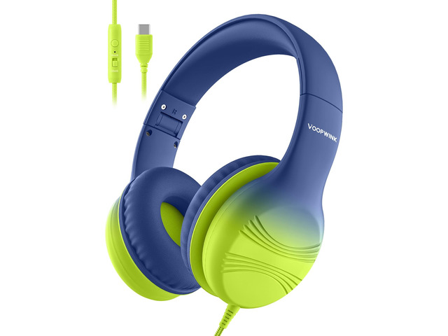 USB Type C Kids Headphones, Wired Headphones for Kids with Microphone 85/94dB Volume Limit, Stereo Sound Portable Over Ear Headphones for...