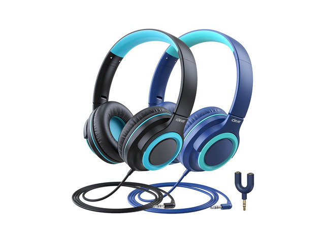 HS22 2-Pack Kids Headphones with Sharing Splitter for School Travel Share Audio, SafeSound Tech3.0, Tangle-Free, 3.5mm Jack, Foldable, Stereo...