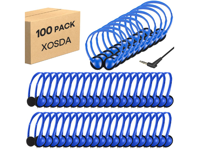 100 Pack Classroom Headphones Bulk for Kids School, Wholesale Class Set Wired Earphones On Ear with 3.5mm Jack for Students Teens Toddler Children...