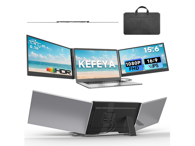 Laptop Screen Extender 15.6', 1080P FHD IPS Ultra-Slim Triple Portable Monitor for Laptop 12-17.3', Eyes Care HDR Travel Monitor, USB-C/HDMI...