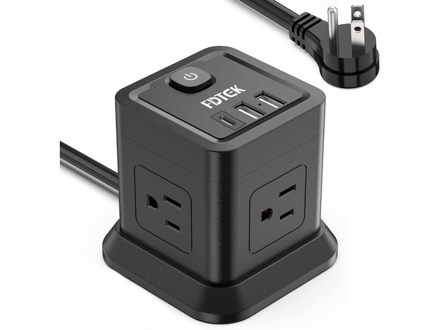Power Strip with USB C, 4 Outlets 3 USB 10 FT Extension Cord Black Long Cord Flat Plug Overload Protection Compact Power Cube for Desktop Home...