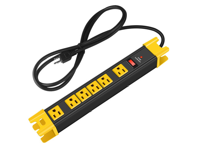 Heavy Duty Surge Protector Power Strip. Black, 4ft, 1. Extension Cord with Multiple Outlets, Metal Plug Extender, Grounding, Wide Spaced, 6 AC, for...