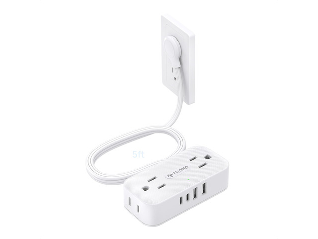 Flat Plug Power Strip, Small Extension Cord 5ft, 4 AC & 4 USB, White Low-Profile Flat Extension Cord, 1250W, Wall Mount 900J Surge Protector for...