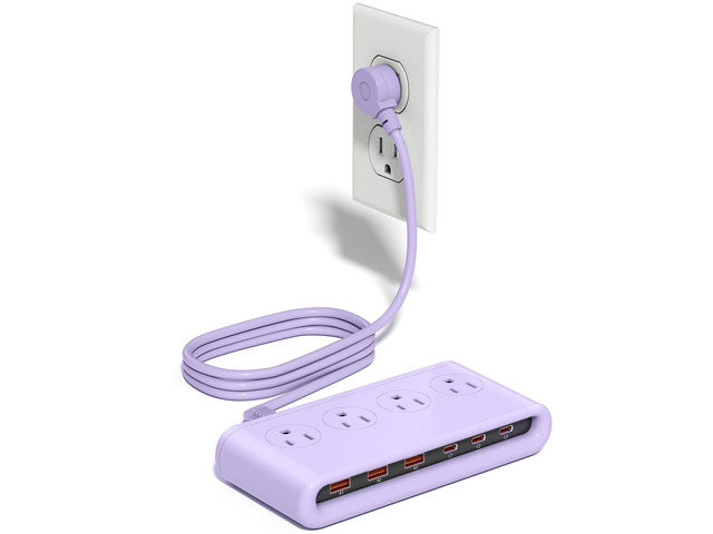 Power Strip with USB Port - 4AC & 6 USB(3USB C), Outlet Extender 5FT Flat Plug Extension Cord with Multiple Outlets, PD20W Bedside Charging Station...