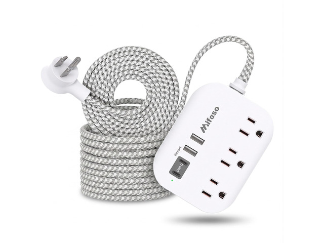Power Strip with USB Ports, 15Ft Flat Extension Cord with Multiple Outlets, Dorm Room, Apartment Essentials