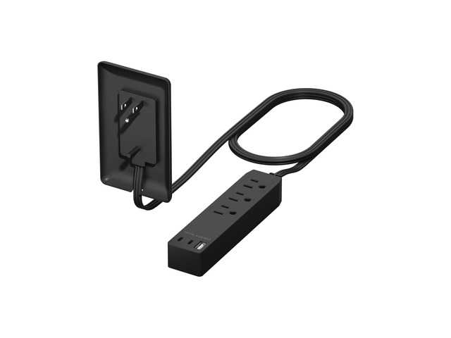 Outlet Extender with 3 Receptacles, 21W USB-A & 2 USB-C, Flat-Face ETL Listed, 3ft Cord, 1625W, Matte Black, 3-Outlet Power Strip, Wall Plate Plug...