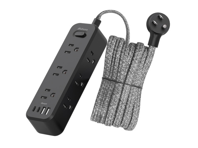 25FT Extension Cord with Multiple Outlets, 13-in-1 Long Power Strip with 9 Wide Spaced Outlets and 4 USB Ports, Flat Plug Wall Mount Charging...