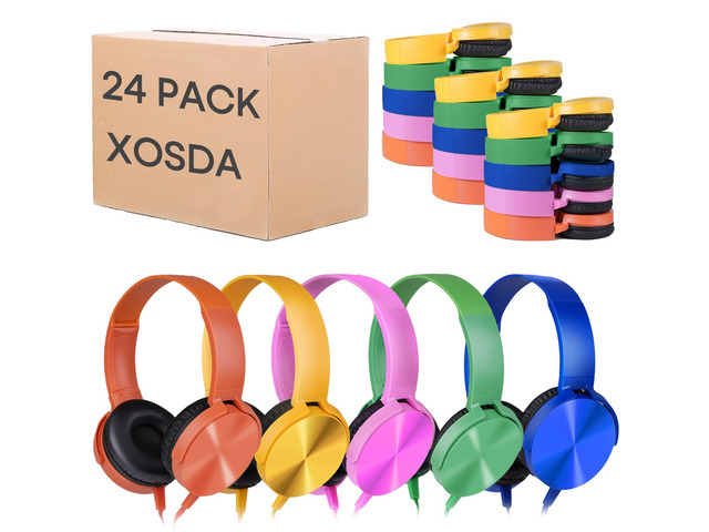 Bulk Headphones for Classroom 24 Pack,Wholesale School Multi Colored Durable Wired Headset for Students,Kids,Children Toddler Teen Boys Girls and...