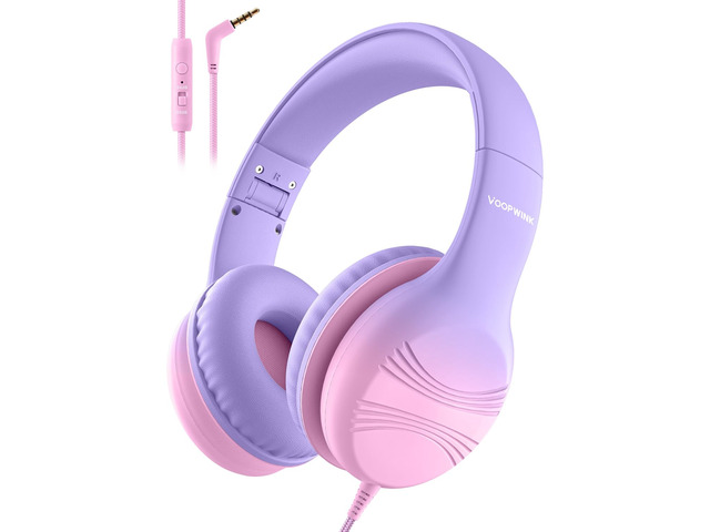 Kids Headphones, Wired Headphones for Kids with Microphone 85/94dB Volume Limit, Stereo Sound Portable Over Ear Headphones for...