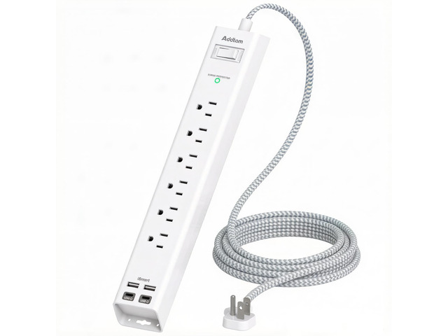 Power Strip Surge Protector - 2ft Short Extension Cord with 6 Outlets and 4 USB Ports (2 USB C), Ultra Flat Plug Wall Mount, Compact Charging...
