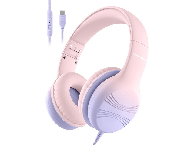 USB Type C Kids Headphones, Wired Headphones for Kids with Microphone 85/94dB Volume Limit, Stereo Sound Portable Over Ear Headphones for...