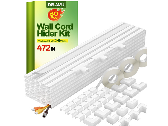Cord Hider Wall, 472in Cord Covers for 2-3 Wires, Easy Set up Cable Hider Wire Covers for Cords on Wall, Self-Adhesive Wire Hiders for TV on Wall,...