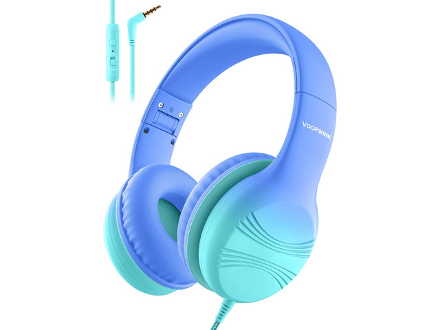 Kids Headphones, Wired Headphones for Kids with Microphone 85/94dB Volume Limit, Stereo Sound Portable Over Ear Headphones for...