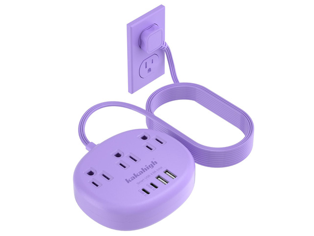 Purple Extension Cord - 10 FT Flat Power Strip 1625W Cute Extension Cord with 3 AC Outlet 4 USB (24W/4.8A), Compact for Cute Purple Kawaii Lavender...